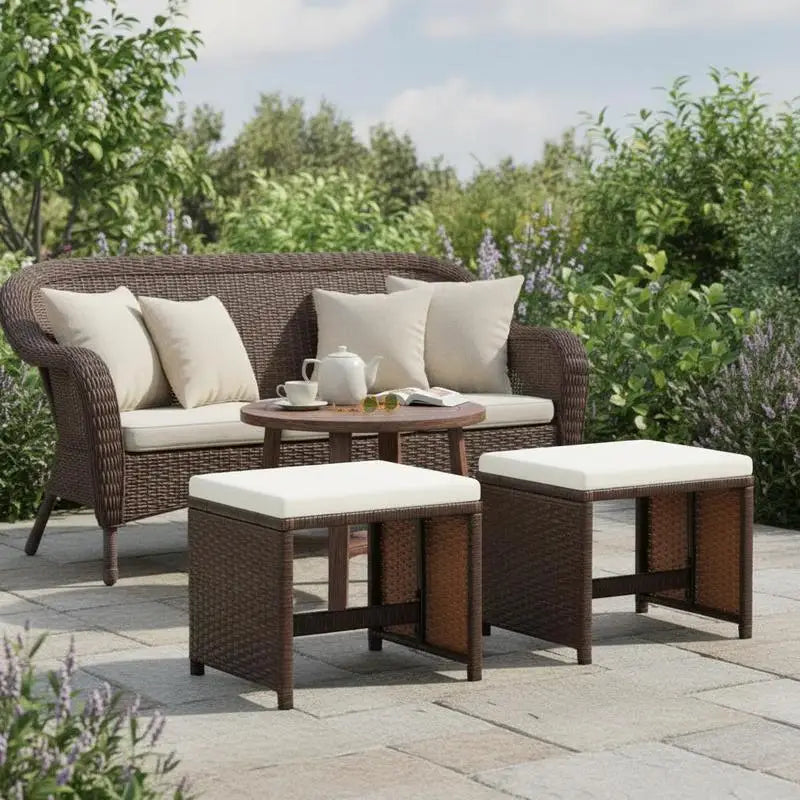 Outdoor Footstool Set with Cushions